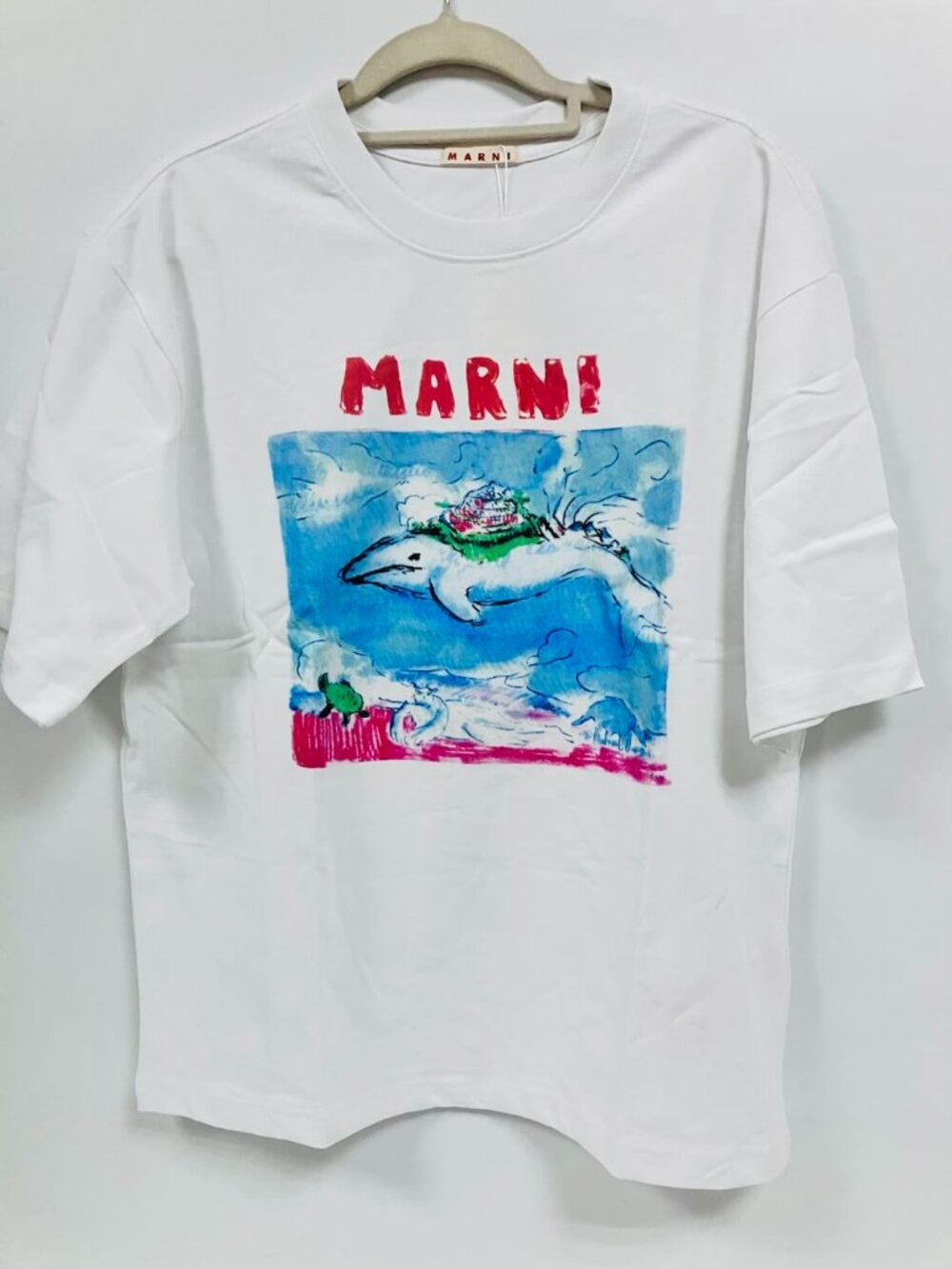MARNI White Short Sleeve Casual Sports T-shirt Top Ocean Pattern Print Unisex